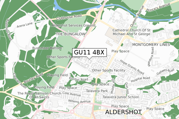 GU11 4BX map - small scale - OS Open Zoomstack (Ordnance Survey)