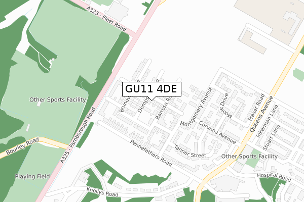 GU11 4DE map - large scale - OS Open Zoomstack (Ordnance Survey)