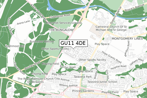 GU11 4DE map - small scale - OS Open Zoomstack (Ordnance Survey)