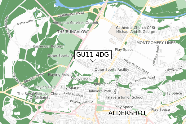 GU11 4DG map - small scale - OS Open Zoomstack (Ordnance Survey)