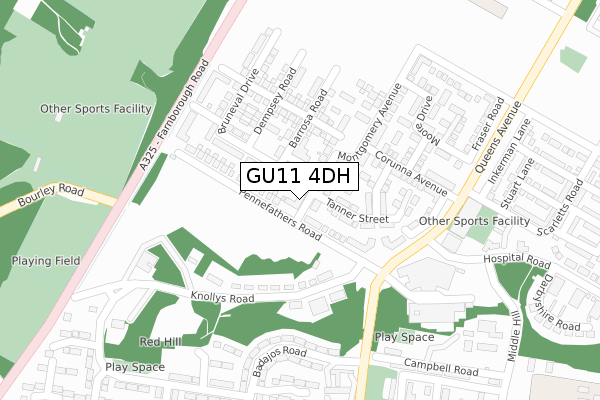 GU11 4DH map - large scale - OS Open Zoomstack (Ordnance Survey)