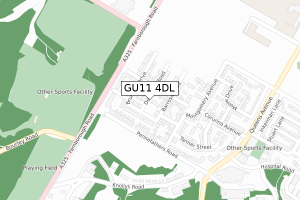 GU11 4DL map - large scale - OS Open Zoomstack (Ordnance Survey)