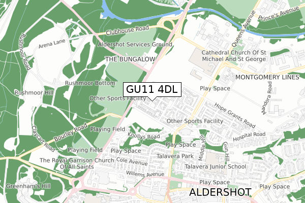 GU11 4DL map - small scale - OS Open Zoomstack (Ordnance Survey)