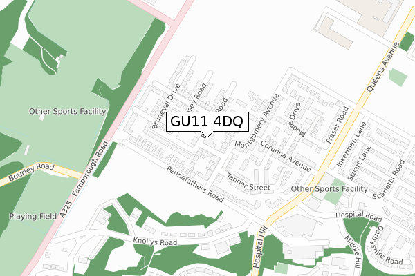 GU11 4DQ map - large scale - OS Open Zoomstack (Ordnance Survey)