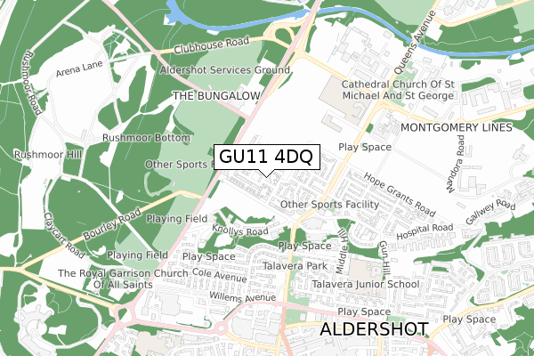 GU11 4DQ map - small scale - OS Open Zoomstack (Ordnance Survey)