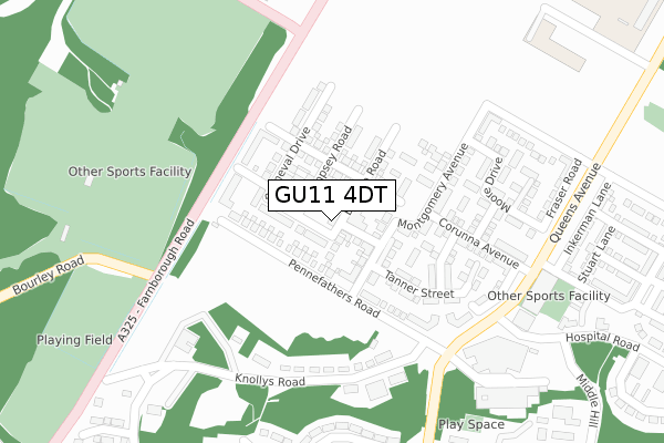 GU11 4DT map - large scale - OS Open Zoomstack (Ordnance Survey)