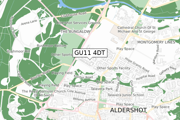 GU11 4DT map - small scale - OS Open Zoomstack (Ordnance Survey)