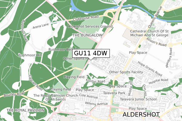 GU11 4DW map - small scale - OS Open Zoomstack (Ordnance Survey)