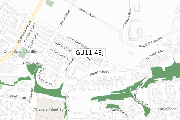 GU11 4EJ map - large scale - OS Open Zoomstack (Ordnance Survey)