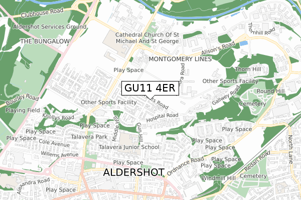 GU11 4ER map - small scale - OS Open Zoomstack (Ordnance Survey)