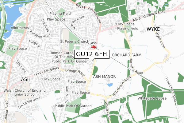 GU12 6FH map - small scale - OS Open Zoomstack (Ordnance Survey)