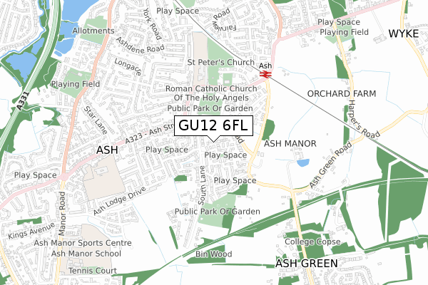 GU12 6FL map - small scale - OS Open Zoomstack (Ordnance Survey)