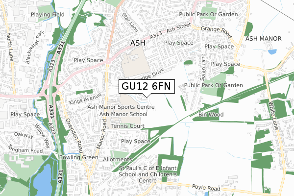 GU12 6FN map - small scale - OS Open Zoomstack (Ordnance Survey)