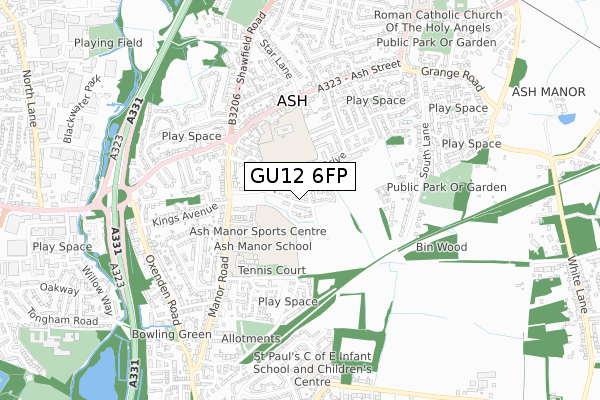 GU12 6FP map - small scale - OS Open Zoomstack (Ordnance Survey)