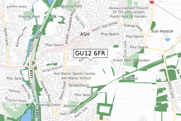 GU12 6FR map - small scale - OS Open Zoomstack (Ordnance Survey)