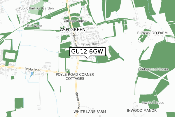 GU12 6GW map - small scale - OS Open Zoomstack (Ordnance Survey)