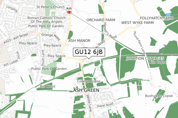 GU12 6JB map - small scale - OS Open Zoomstack (Ordnance Survey)