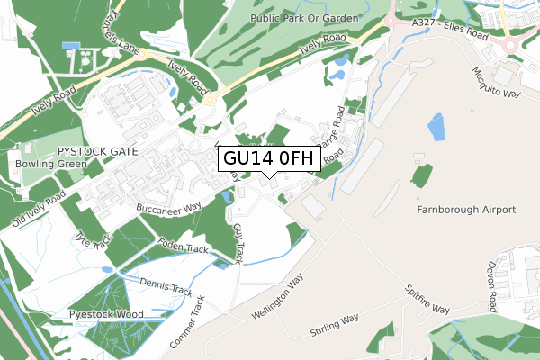 GU14 0FH map - small scale - OS Open Zoomstack (Ordnance Survey)