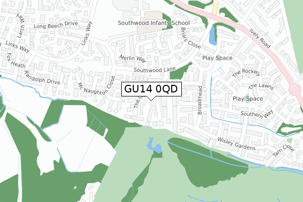 GU14 0QD map - large scale - OS Open Zoomstack (Ordnance Survey)