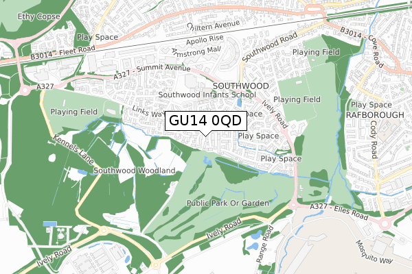 GU14 0QD map - small scale - OS Open Zoomstack (Ordnance Survey)