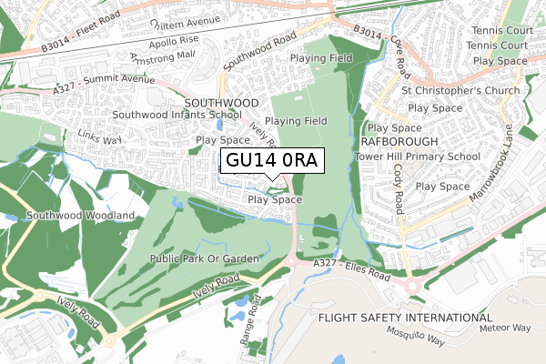 GU14 0RA map - small scale - OS Open Zoomstack (Ordnance Survey)