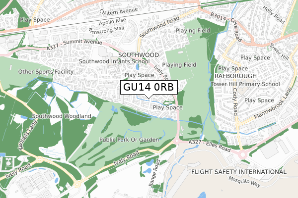 GU14 0RB map - small scale - OS Open Zoomstack (Ordnance Survey)