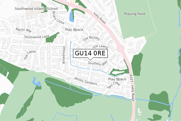 GU14 0RE map - large scale - OS Open Zoomstack (Ordnance Survey)