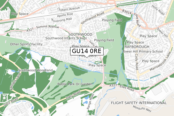 GU14 0RE map - small scale - OS Open Zoomstack (Ordnance Survey)