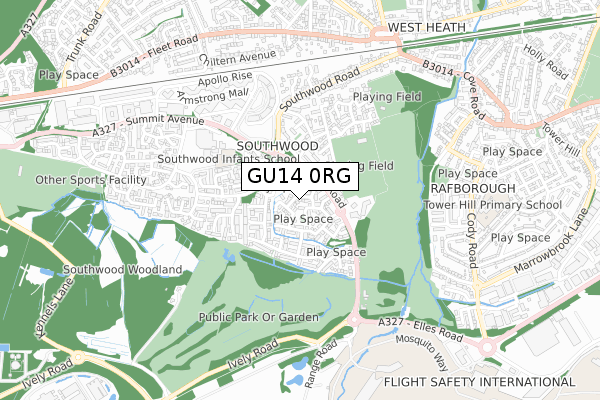 GU14 0RG map - small scale - OS Open Zoomstack (Ordnance Survey)