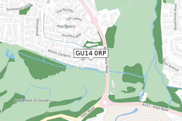 GU14 0RP map - large scale - OS Open Zoomstack (Ordnance Survey)