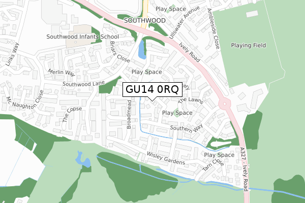 GU14 0RQ map - large scale - OS Open Zoomstack (Ordnance Survey)