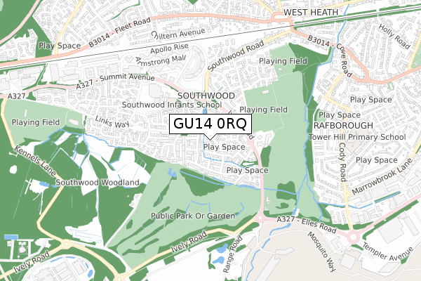 GU14 0RQ map - small scale - OS Open Zoomstack (Ordnance Survey)