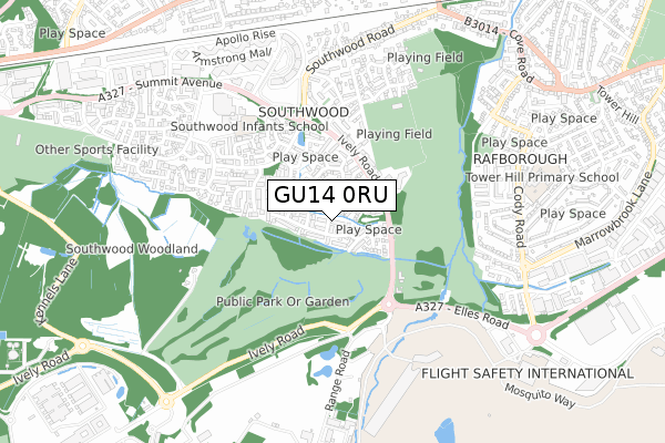 GU14 0RU map - small scale - OS Open Zoomstack (Ordnance Survey)