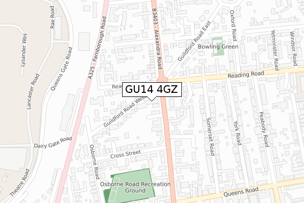 GU14 4GZ map - large scale - OS Open Zoomstack (Ordnance Survey)