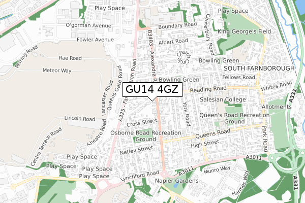 GU14 4GZ map - small scale - OS Open Zoomstack (Ordnance Survey)