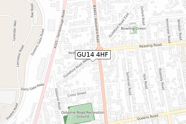 GU14 4HF map - large scale - OS Open Zoomstack (Ordnance Survey)