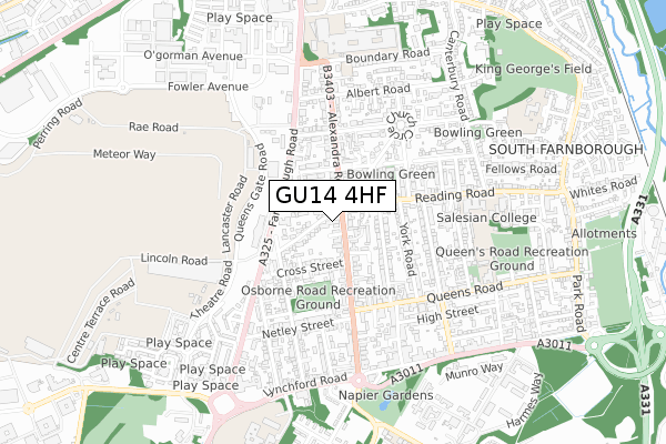 GU14 4HF map - small scale - OS Open Zoomstack (Ordnance Survey)