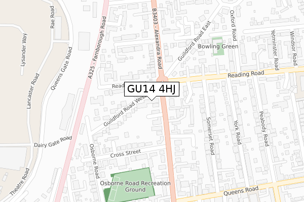 GU14 4HJ map - large scale - OS Open Zoomstack (Ordnance Survey)