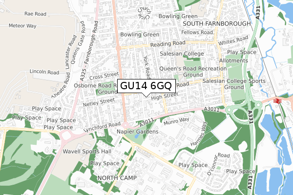 GU14 6GQ map - small scale - OS Open Zoomstack (Ordnance Survey)