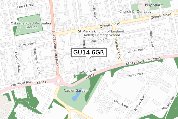 GU14 6GR map - large scale - OS Open Zoomstack (Ordnance Survey)