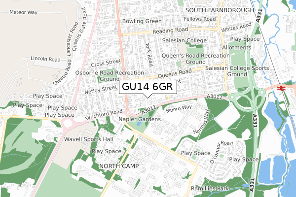 GU14 6GR map - small scale - OS Open Zoomstack (Ordnance Survey)