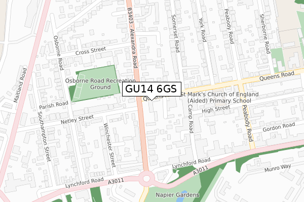 GU14 6GS map - large scale - OS Open Zoomstack (Ordnance Survey)