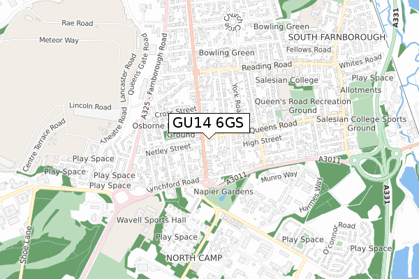 GU14 6GS map - small scale - OS Open Zoomstack (Ordnance Survey)