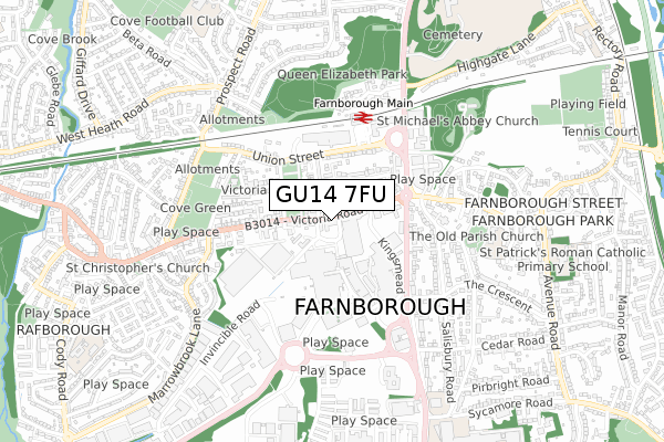 GU14 7FU map - small scale - OS Open Zoomstack (Ordnance Survey)