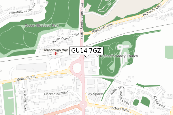 GU14 7GZ map - large scale - OS Open Zoomstack (Ordnance Survey)