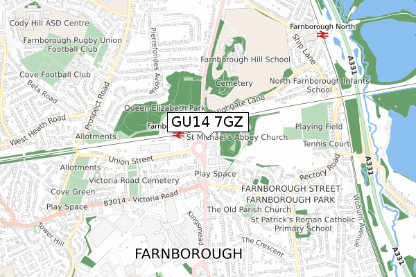 GU14 7GZ map - small scale - OS Open Zoomstack (Ordnance Survey)