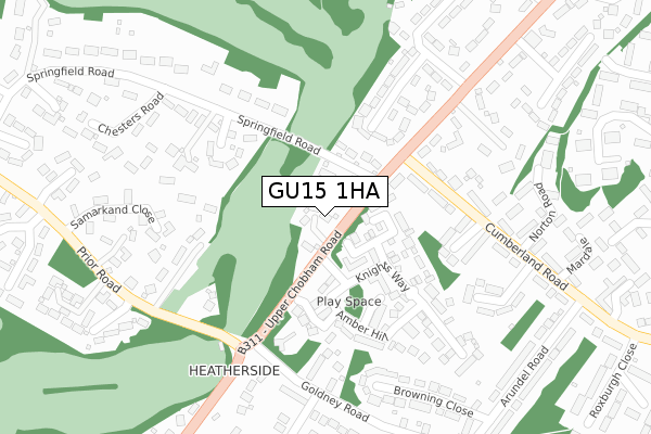 GU15 1HA map - large scale - OS Open Zoomstack (Ordnance Survey)