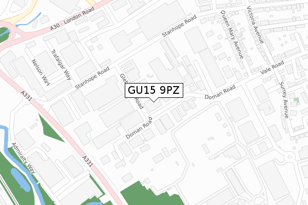 GU15 9PZ map - large scale - OS Open Zoomstack (Ordnance Survey)