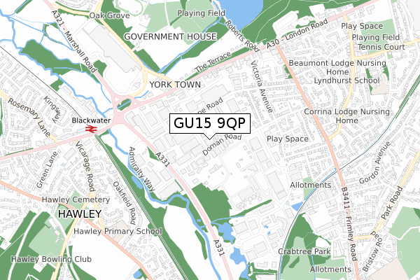 GU15 9QP map - small scale - OS Open Zoomstack (Ordnance Survey)