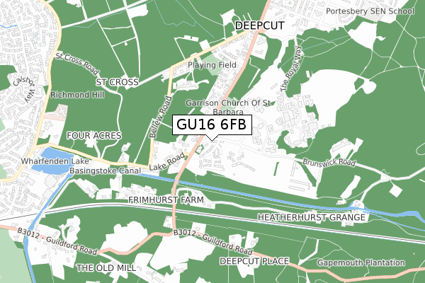 GU16 6FB map - small scale - OS Open Zoomstack (Ordnance Survey)